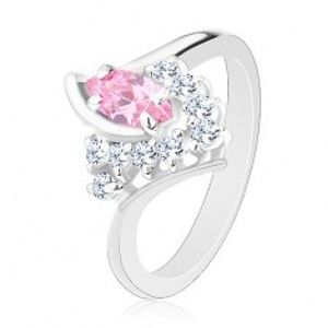 Prsten ve stříbrném odstínu se zahnutými rameny, růžovo-čiré zirkony G04.09