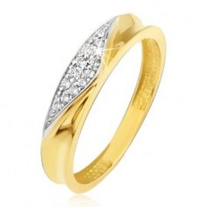 Prsten ve žlutém 14K zlatě - obroučka s vyhloubeným středem, zirkonový trojúhelník GG11.55