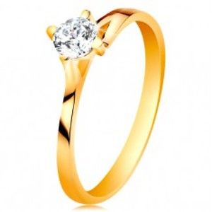Prsten ve žlutém 14K zlatě - třpytivý čirý zirkon v lesklém vyvýšeném kotlíku GG196.74/80