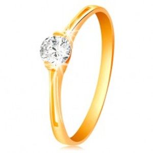 Prsten ve žlutém zlatě 585 - zářivý čirý zirkon v lesklém kotlíku, výřezy GG200.16/22