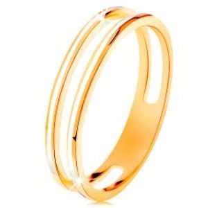 Prsten ve žlutém zlatě 585, dva úzké kroužky zdobené bílou glazurou GG134.02/15/18