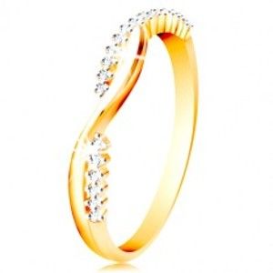 Prsten ve 14K zlatě - dvě úzké propletené vlnky - hladká a zirkonová GG215.01/07