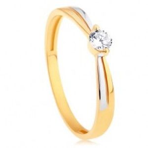 Prsten ve 14K zlatě - dvoubarevná ramena, kulatý zářivý zirkon čiré barvy GG190.01/09