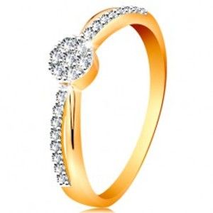 Prsten ve 14K zlatě - překřížené dvoubarevné linie ramen, kulatý zirkonový kvítek GG193.15/21