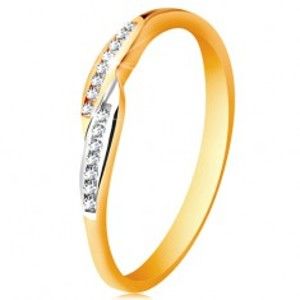 Prsten ve 14K zlatě, rozšířené dvoubarevné konce ramen se vsazenými zirkony GG189.58/64