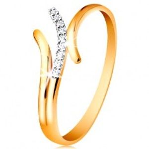 Prsten ve 14K zlatě, zvlněné dvoubarevné linie ramen, vsazené čiré zirkonky GG191.09/16