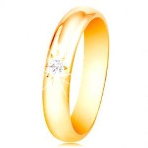 Prsten ve žlutém 14K zlatě se zaobleným povrchem, hvězdičkou a čirým zirkonem - Velikost: 60