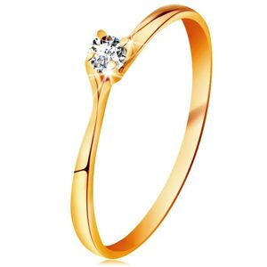 Prsten ve žlutém 14K zlatě - třpytivý čirý briliant v lesklém vyvýšeném kotlíku - Velikost: 51