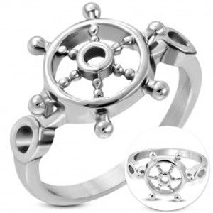 Prsten z chirurgické oceli stříbrné barvy, kruhové lesklé kormidlo - Velikost: 57