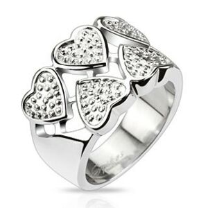 Prsten z chirurgické oceli - střídavá stříbrná srdce s tečkami - Velikost: 49
