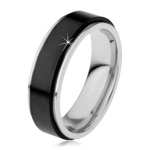 Prsten z chirurgické oceli, vyvýšený otáčivý pás černé barvy, úzké okraje, 8 mm - Velikost: 64