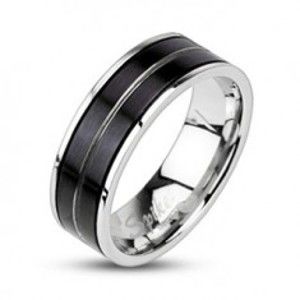 Prsten z chirurgické oceli - černá barva, vygravírovaná linie K10.19