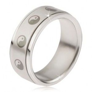 Prsten z chirurgické oceli - matná točící se obruč, potisk jin a jang BB17.14