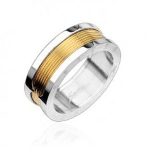 Prsten z chirurgické oceli - pozlacený středový pás J4.4