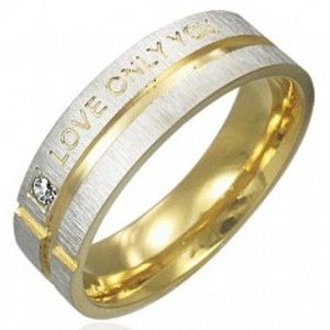 Prsten z chirurgické oceli - stříbrný se zlatými pásy, vyznání lásky E6.7