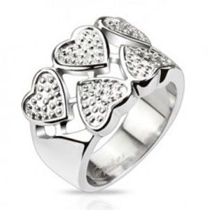 Prsten z chirurgické oceli - střídavá stříbrná srdce s tečkami E9.08