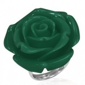 Prsten z chirurgické oceli - zelená růže, pryskyřice BB2.17