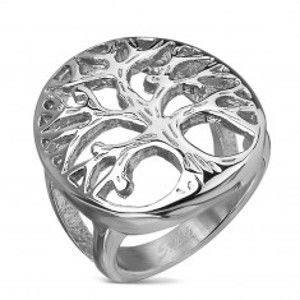 Prsten z chirurgické oceli s motivem stromu ve velkém oválu, stříbrná barva M16.17