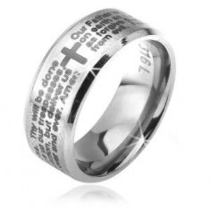 Prsten z chirurgické oceli stříbrné barvy, zkosené okraje, modlitba otčenáš, 6 mm K08.14