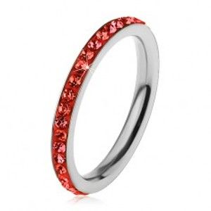 Prsten z chirurgické oceli stříbrné barvy, zirkonky ve světle červeném odstínu H3.3