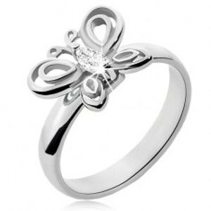 Prsten z chirurgické oceli stříbrné barvy, motýlek, čirý zirkon L14.09