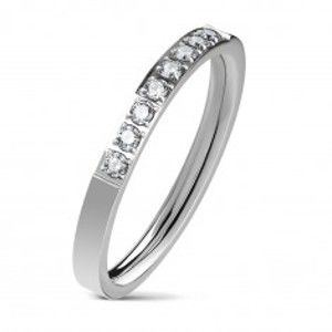 Prsten z chirurgické oceli, stříbrný odstín, linie čirých zirkonů, 2,5 mm K09.10