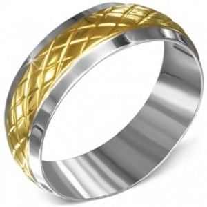 Prsten z chirurgické oceli, stříbrný se zlatým kosočtvercovým pásem BB4.14
