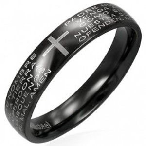 Prsten z černé chirurgické oceli s modlitebním náboženským textem D18.16