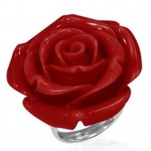 Prsten z oceli - červená vykvetlá růže z pryskyřice B4.07