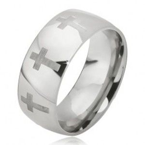 Prsten z oceli - lesklá stříbrná obroučka, matný latinský kříž BB10.01