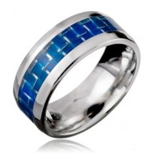 Prsten z oceli - modrý pás, efekt karbonového vlákna C21.10