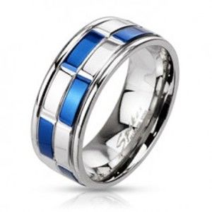 Prsten z oceli - obroučka, modro-stříbrné obdélníky C27.11