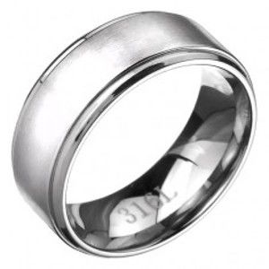 Prsten z oceli - obroučka s matným stříbrným pásem, lesklé okraje H3.13