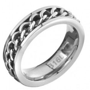Prsten z oceli - řetízkový středový pás, stříbrná barva C26.2