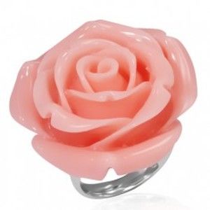 Prsten z oceli - růžový rozkvetlý květ z pryskyřice B5.03