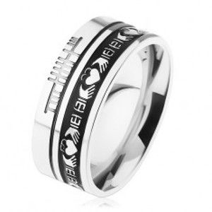 Prsten z oceli 316L, stříbrná barva, černý pruh, ornamenty, 8 mm HH12.15