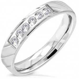 Prsten z oceli 316L, stříbrný odstín, třpytivá čirá zirkonová linie, 4 mm K03.11
