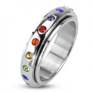Prsten z oceli 316L, otočná obruč s barevnými kamínky BB14.09