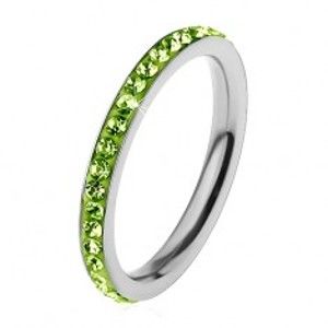 Prsten z oceli 316L ve stříbrné barvě, zirkonky ve světle zeleném odstínu H1.19