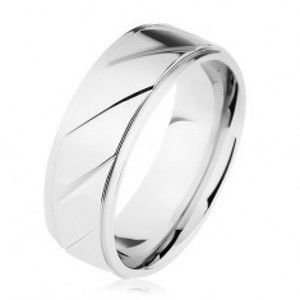 Prsten z oceli 316L, vyvýšený pás zdobený šikmými zářezy, stříbrná barva HH11.4