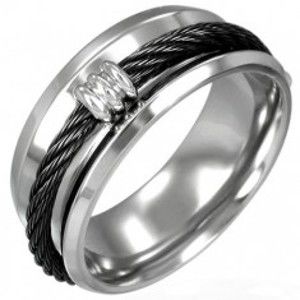 Prsten z oceli - černé lanko D7.15