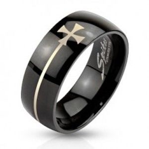 Prsten z oceli černé barvy s maltézským křížem L1.03