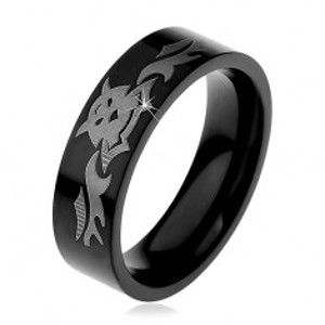 Prsten z oceli - černá obroučka s béžovým motivem netopýra C24.11