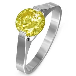 Prsten z oceli - kámen ve žluté barvě "Listopad", postranní úchyty - Velikost: 57