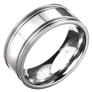 Prsten z oceli - stříbrná obroučka s dvojitým vroubkováním - Velikost: 63