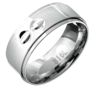 Prsten z oceli - vystouplý střed s dvojitými poloměsičitými zářezy - Velikost: 62