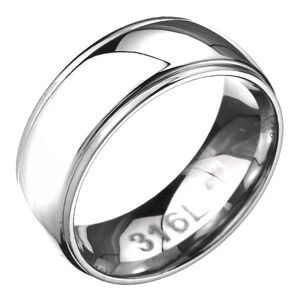 Prsten z oceli - zaoblená obroučka se dvěma rýhami po okrajích - Velikost: 57