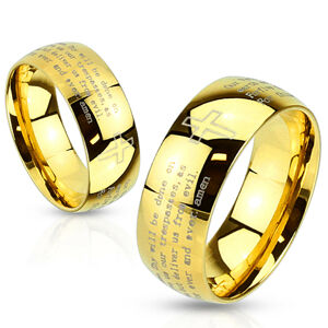 Prsten z oceli zlaté barvy - modlitba otčenáš a křížek, 8 mm - Velikost: 65