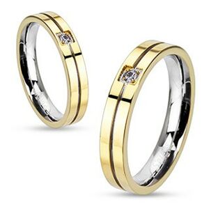 Prsten z oceli - zlato-stříbrná kombinace se zirkonem - Velikost: 59