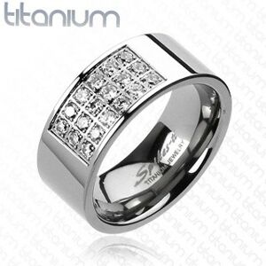 Prsten z titanu s obdélníkovým výřezem vykládaným zirkony - Velikost: 65